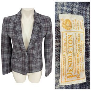 Pendelton Blazer Womens Small Wool Purple Plaid Jacket Cabin Corpcore Office